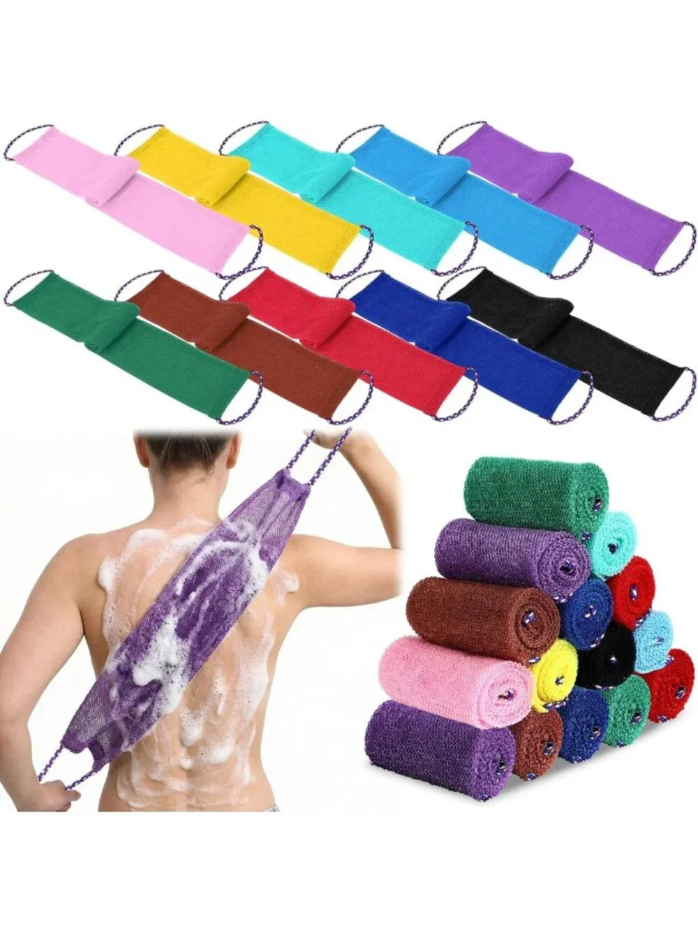 30 Pcs African Exfoliating Bath Sponge Set with Handles - Colorful Loofah